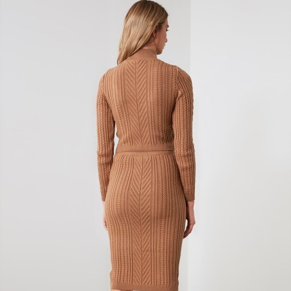 2 Piece Tan Knitwear Crew Neck Sweater Skirt Set - Picture 7 of 11